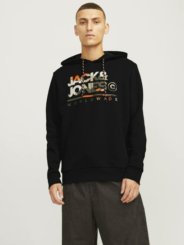 Jack & Jones Μαύρο Jack & Jones ανδρικό φούτερ με κουκούλα