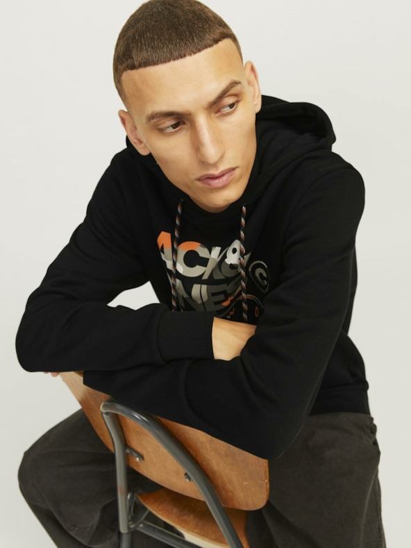 Jack & Jones Μαύρο Jack & Jones ανδρικό φούτερ με κουκούλα