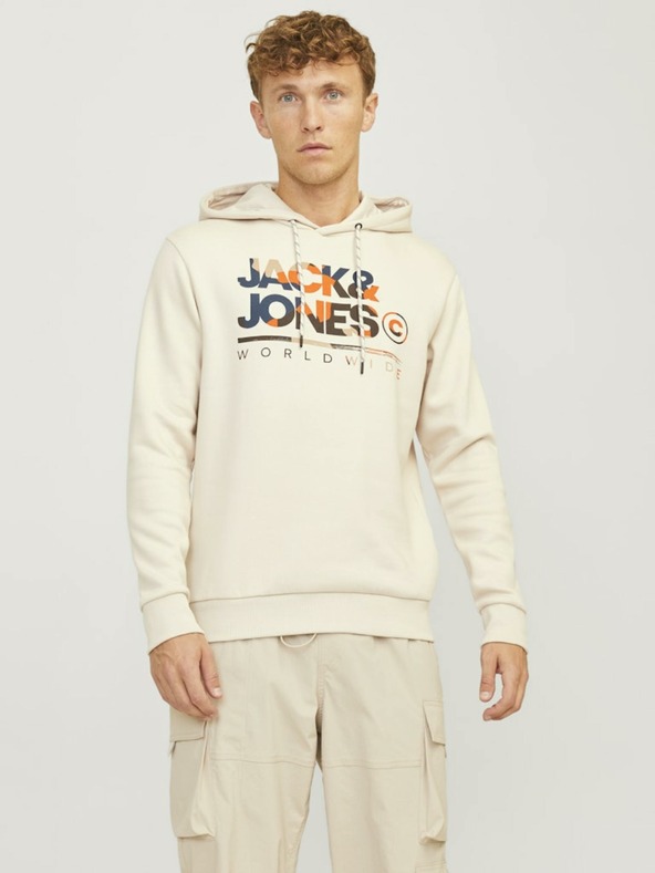 Jack & Jones Jack & Jones Ανδρικό μπεζ φούτερ με κουκούλα