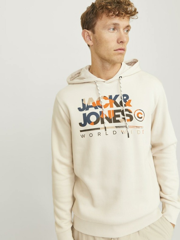 Jack & Jones Jack & Jones Ανδρικό μπεζ φούτερ με κουκούλα