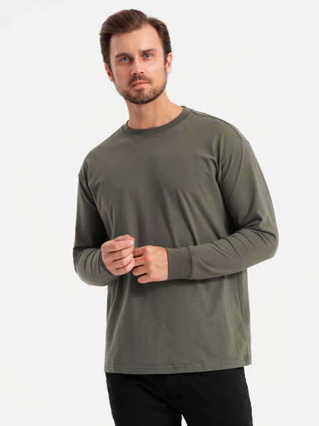 Ombre Clothing Ανδρικό βαμβακερό LOOSE FIT μακρυμάνικο μπλουζάκι με στρογγυλό λαιμό - γκρι-πράσινο V3 OM-LSBC-0129 Ombre Clothing