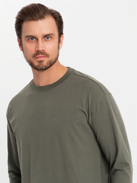 Ombre Clothing Ανδρικό βαμβακερό LOOSE FIT μακρυμάνικο μπλουζάκι με στρογγυλό λαιμό - γκρι-πράσινο V3 OM-LSBC-0129 Ombre Clothing