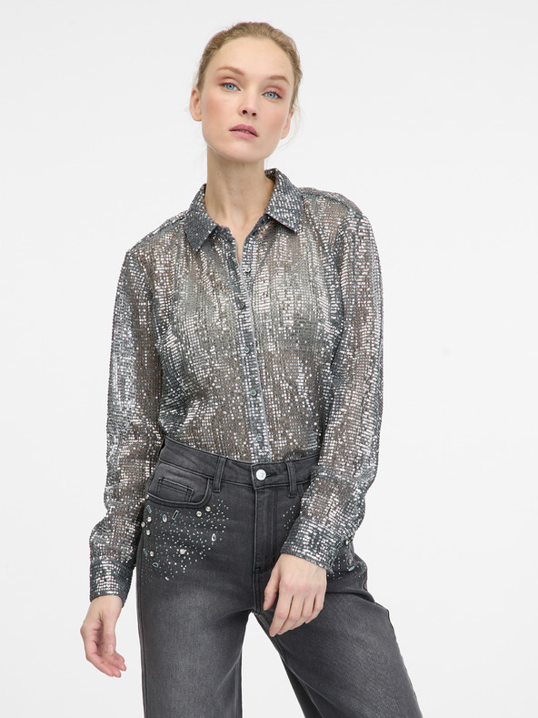 Orsay Ασημί γυναικεία μπλούζα με γιακά ORSAY