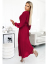 numoco 414-9 KLARA Πτυχωτό φόρεμα με ζώνη και λαιμόκοψη - Χρώμα μπορντό
