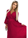numoco 414-9 KLARA Πτυχωτό φόρεμα με ζώνη και λαιμόκοψη - Χρώμα μπορντό