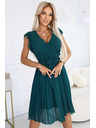 numoco 374-8 POLINA Πλισέ φόρεμα με ντεκολτέ και βολάν - πράσινο