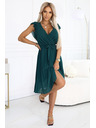 numoco 374-8 POLINA Πλισέ φόρεμα με ντεκολτέ και βολάν - πράσινο