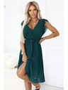 numoco 374-8 POLINA Πλισέ φόρεμα με ντεκολτέ και βολάν - πράσινο