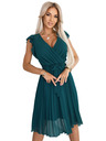 numoco 374-8 POLINA Πλισέ φόρεμα με ντεκολτέ και βολάν - πράσινο