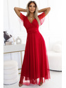 numoco 562-7 NASTIA Μακρύ φόρεμα με ντεκολτέ και κοντό μανίκι - κόκκινο