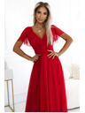 numoco 562-7 NASTIA Μακρύ φόρεμα με ντεκολτέ και κοντό μανίκι - κόκκινο
