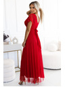 numoco 562-7 NASTIA Μακρύ φόρεμα με ντεκολτέ και κοντό μανίκι - κόκκινο