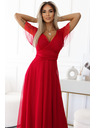 numoco 562-7 NASTIA Μακρύ φόρεμα με ντεκολτέ και κοντό μανίκι - κόκκινο