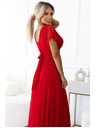 numoco 562-7 NASTIA Μακρύ φόρεμα με ντεκολτέ και κοντό μανίκι - κόκκινο