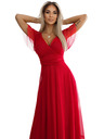 numoco 562-7 NASTIA Μακρύ φόρεμα με ντεκολτέ και κοντό μανίκι - κόκκινο