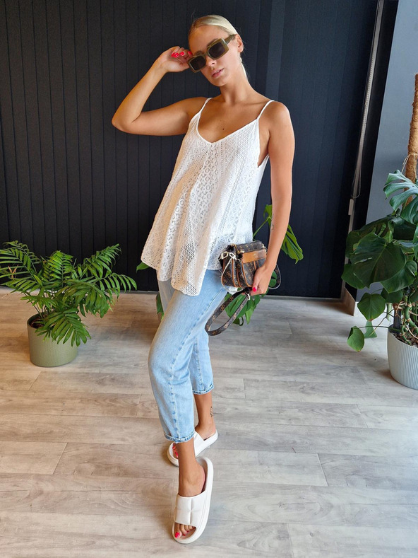 Edoti Γυναικείο δαντελωτό τοπ σε boho στιλ SLR092 - λευκό OTHER