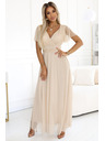numoco 562-6 NASTIA Μακρύ φόρεμα με ντεκολτέ και κοντό μανίκι - μπεζ