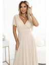 numoco 562-6 NASTIA Μακρύ φόρεμα με ντεκολτέ και κοντό μανίκι - μπεζ