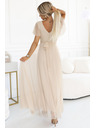 numoco 562-6 NASTIA Μακρύ φόρεμα με ντεκολτέ και κοντό μανίκι - μπεζ