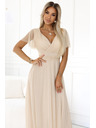 numoco 562-6 NASTIA Μακρύ φόρεμα με ντεκολτέ και κοντό μανίκι - μπεζ