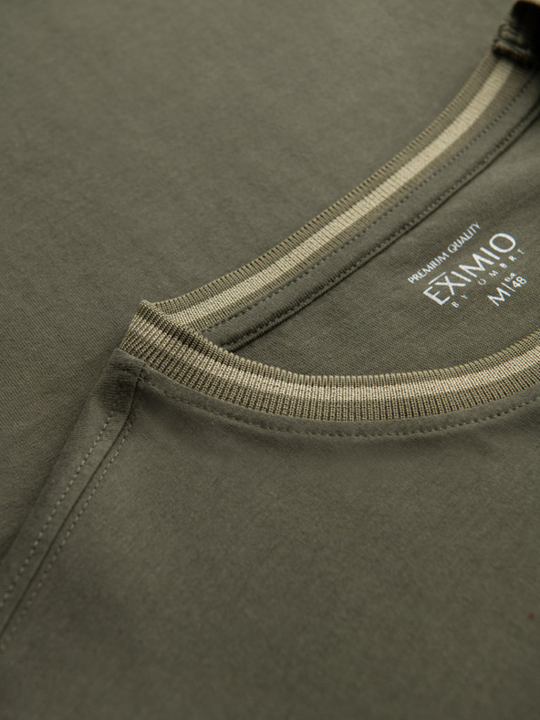 Ombre Clothing Ανδρικό βαμβακερό t-shirt με μακρύ μανίκι, ριγέ λαιμόκοψη U και κέντημα Ombre Clothing