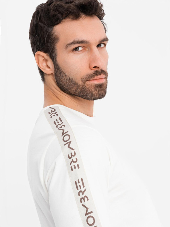 Ombre Clothing Ανδρικό βαμβακερό t-shirt με μακρύ μανίκι και επένδυση και τύπωμα στο στήθος Ombre Clothing