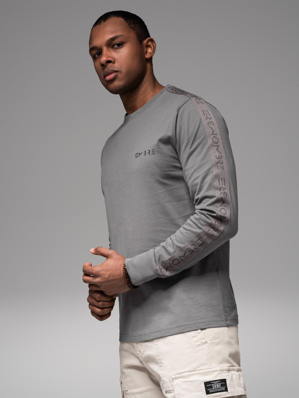 Ombre Clothing Ανδρικό βαμβακερό t-shirt με μακρύ μανίκι και επένδυση και τύπωμα στο στήθος Ombre Clothing