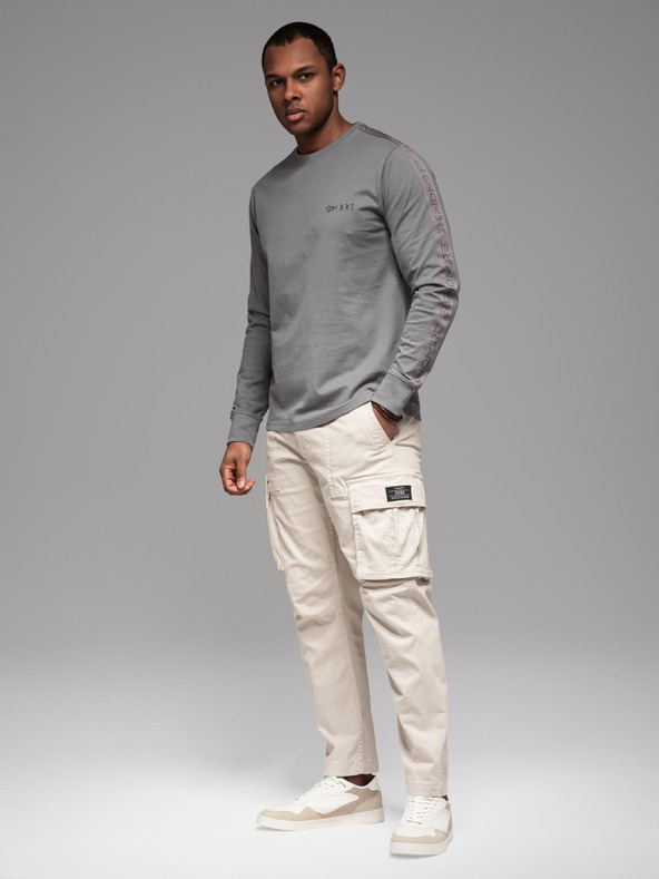 Ombre Clothing Ανδρικό βαμβακερό t-shirt με μακρύ μανίκι και επένδυση και τύπωμα στο στήθος Ombre Clothing