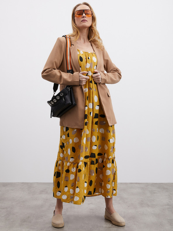 ZOOT.lab Μουστάρδινο γυναικείο μάξι φόρεμα με σχέδιο και βολάν ZOOT.lab Grete