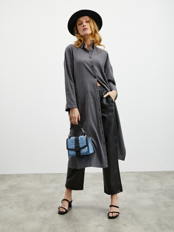 ZOOT.lab Γκρι σκούρο γυναικείο φόρεμα πουκάμισο με λινό ZOOT.lab Darsha