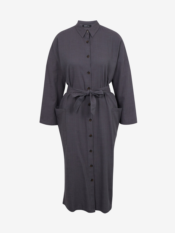 ZOOT.lab Γκρι σκούρο γυναικείο φόρεμα πουκάμισο με λινό ZOOT.lab Darsha