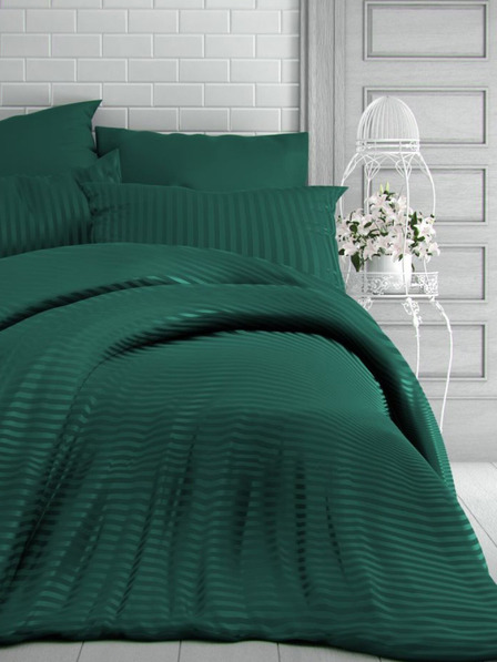 Kvalitex Σατέν εκτεταμένο σεντόνι με ρίγες 140x220, 70x90cm DARK GREEN