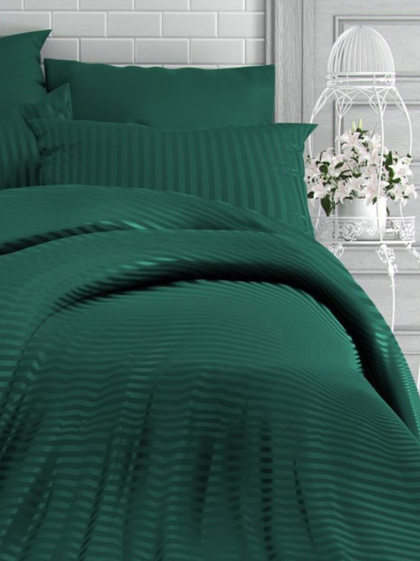 Kvalitex Γαλλικά σατέν λινά με ρίγες 1+2, 220x200, 70x90cm DARK GREEN