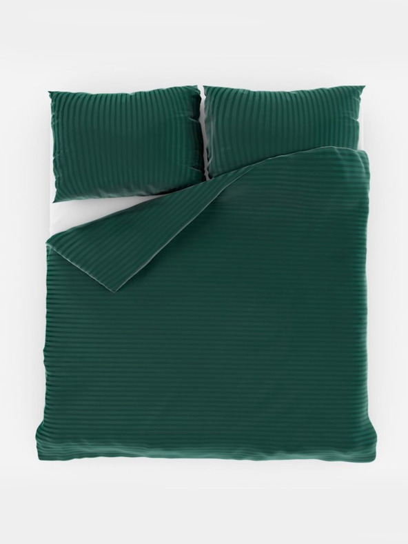 Kvalitex Γαλλικά σατέν λινά με ρίγες 1+2, 220x200, 70x90cm DARK GREEN