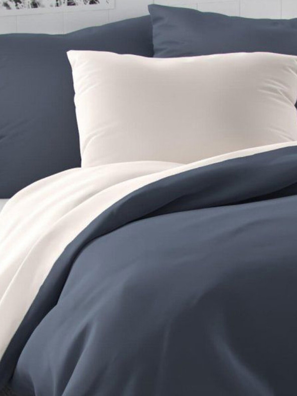 Kvalitex Σατέν γαλλικό παπλωματοθήκη LUXURY COLLECTION 1+2, 240x220, 70x90εκ σκούρο γκρι / λευκό