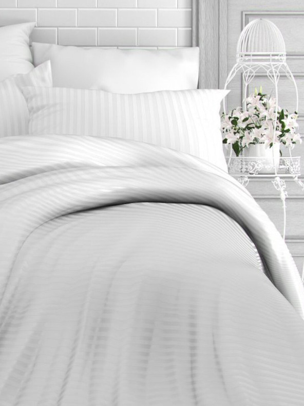 Kvalitex Γαλλικά σατέν κλινοσκεπάσματα με ρίγες 1+2, 220x200, 70x90cm ΛΕΥΚΟ