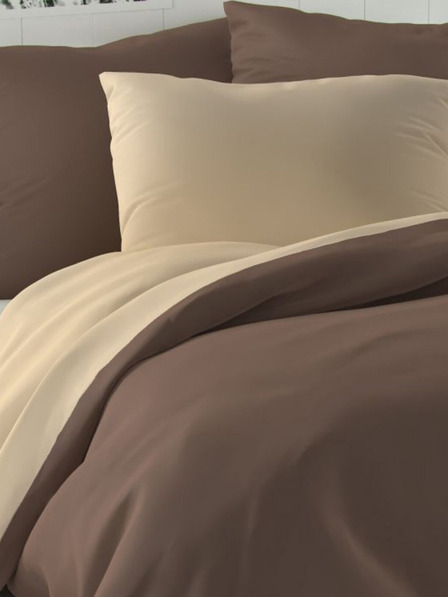 Kvalitex Σατέν γαλλικό παπλωματοθήκη LUXURY COLLECTION 1+2, 240x200, 70x90εκ σκούρο καφέ / μπεζ