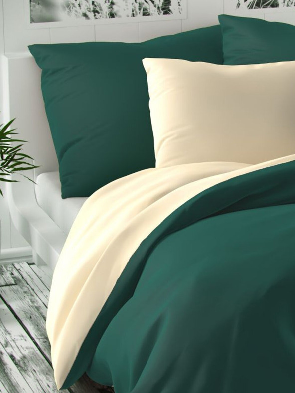 Kvalitex Σατέν γαλλικό σετ κλινοσκεπασμάτων LUXURY COLLECTION 1+2, 200x200, 70x90εκ σκούρο πράσινο / κρεμ