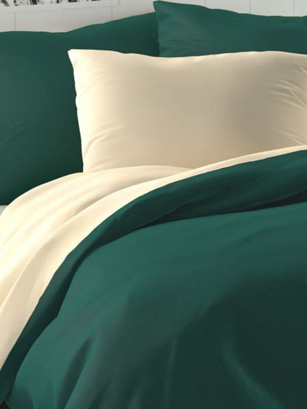 Kvalitex Σατέν γαλλικά κλινοσκεπάσματα LUXURY COLLECTION 1+2, 220x200, 70x90cm σκούρο πράσινο / υπόλευκο